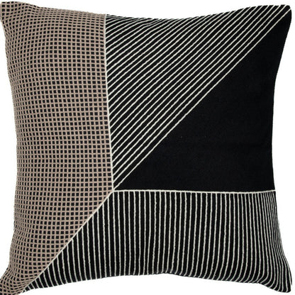 24" Black and White Geometric Cotton Throw Pillow  With Embroidery-8