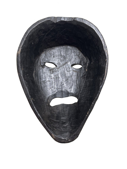 11" Black Solid Wood Decorative Mask Tabletop Sculpture-2