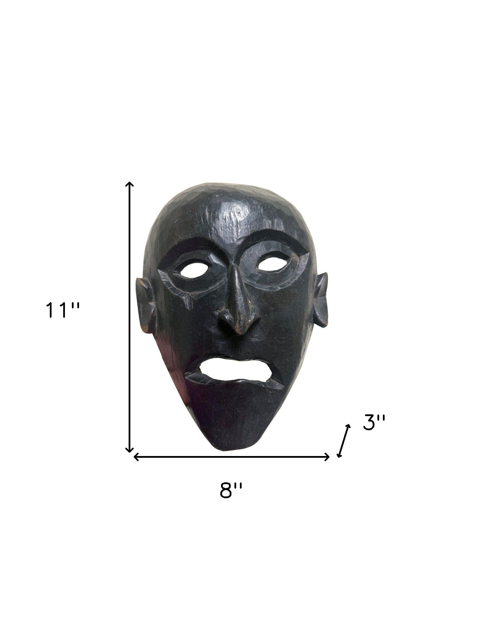11" Black Solid Wood Decorative Mask Tabletop Sculpture-6