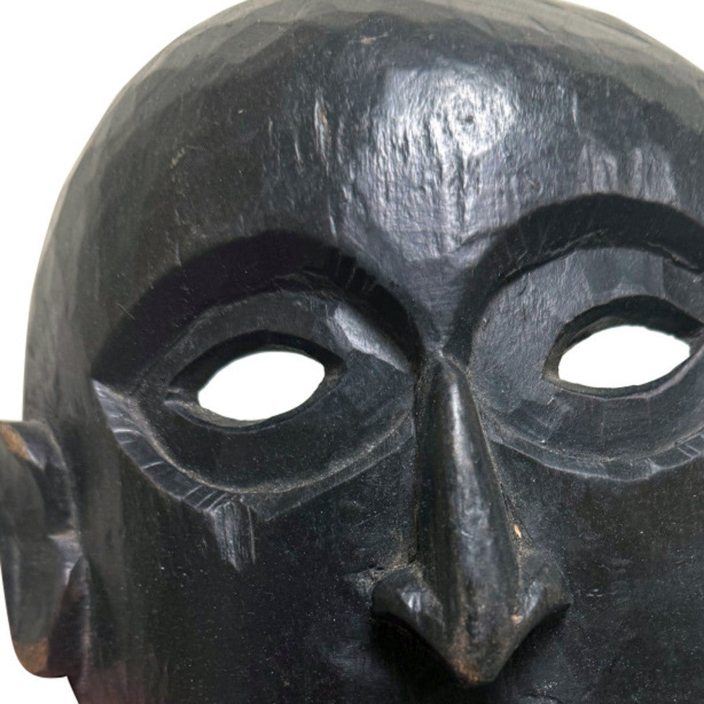 11" Black Solid Wood Decorative Mask Tabletop Sculpture-4