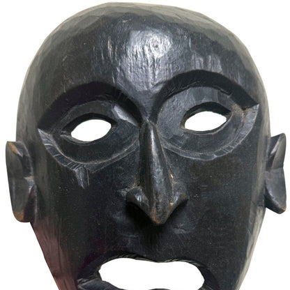 11" Black Solid Wood Decorative Mask Tabletop Sculpture-5