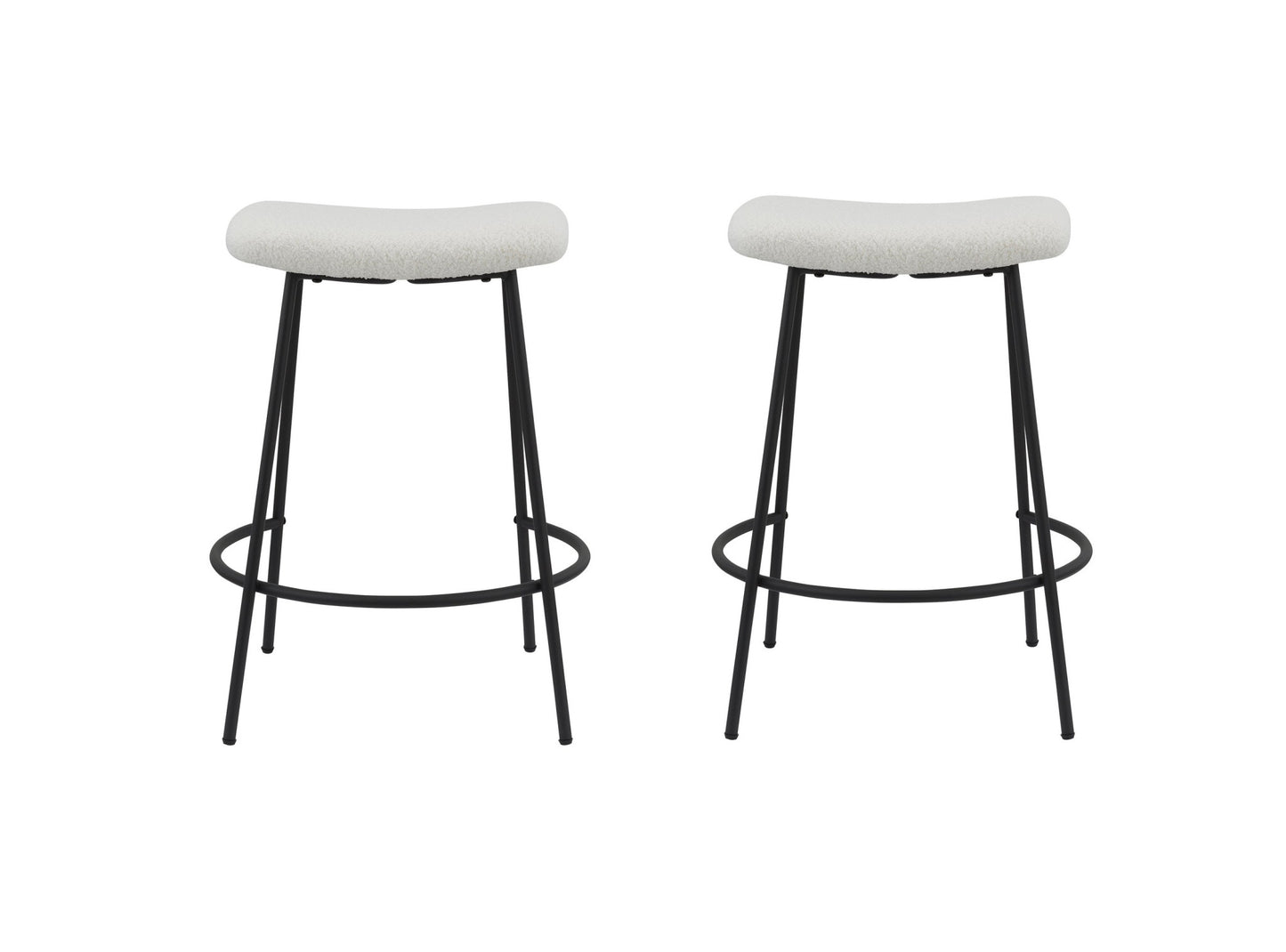 Set of Two 26" White and Black Fabric and Metal Backless Counter Height Bar Chairs-1