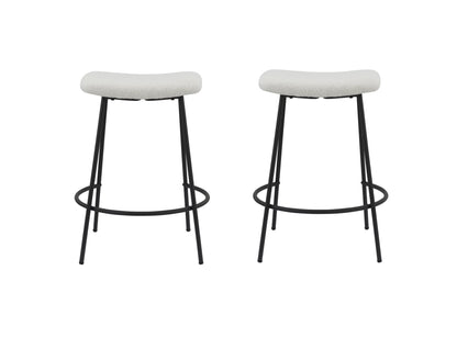Set of Two 26" White and Black Fabric and Metal Backless Counter Height Bar Chairs-1