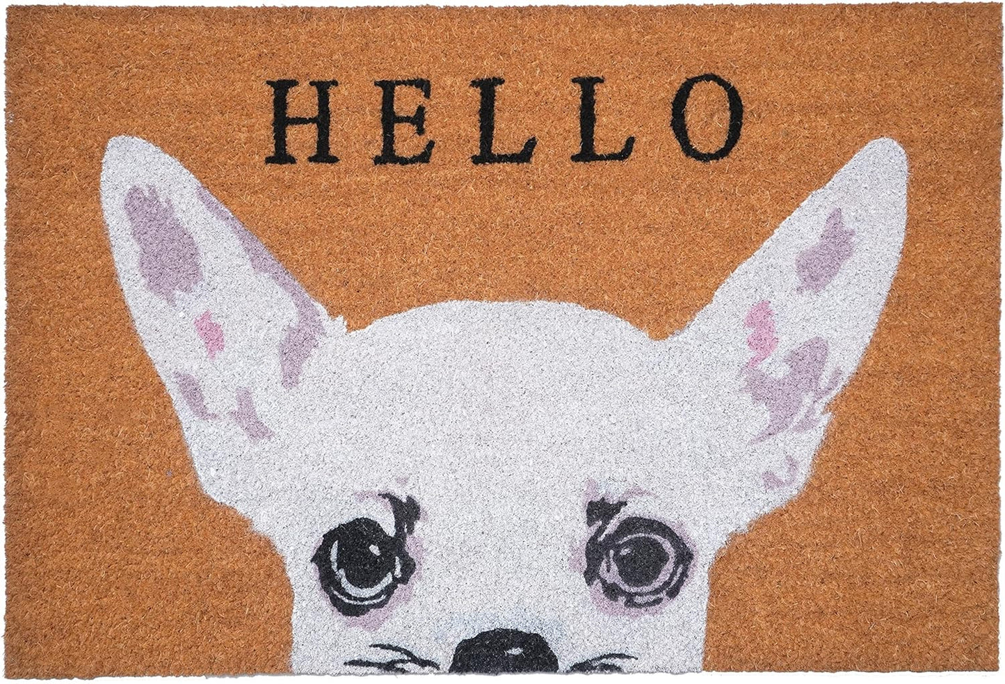 24" X 36" Natural Black and White Coir Chihuahua Hello Outdoor Door Mat-1