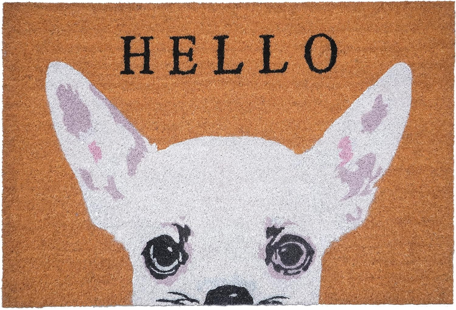 24" X 36" Natural Black and White Coir Chihuahua Hello Outdoor Door Mat-1