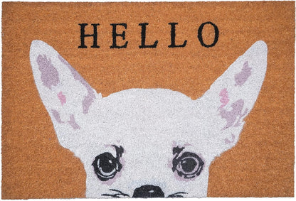 24" X 36" Natural Black and White Coir Chihuahua Hello Outdoor Door Mat-1