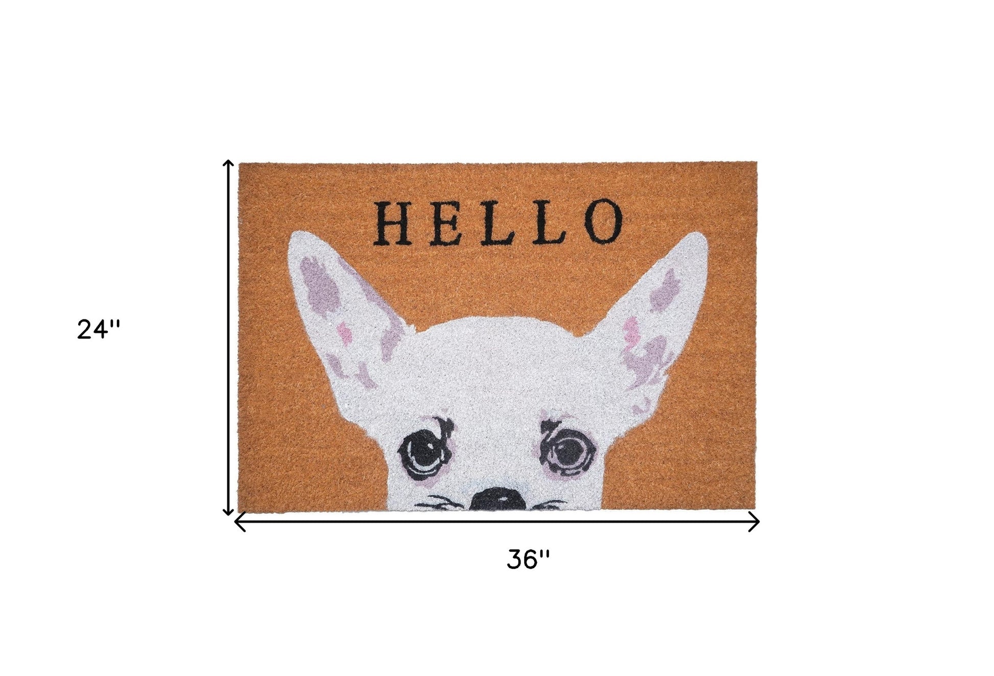 24" X 36" Natural Black and White Coir Chihuahua Hello Outdoor Door Mat-2