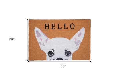 24" X 36" Natural Black and White Coir Chihuahua Hello Outdoor Door Mat-2