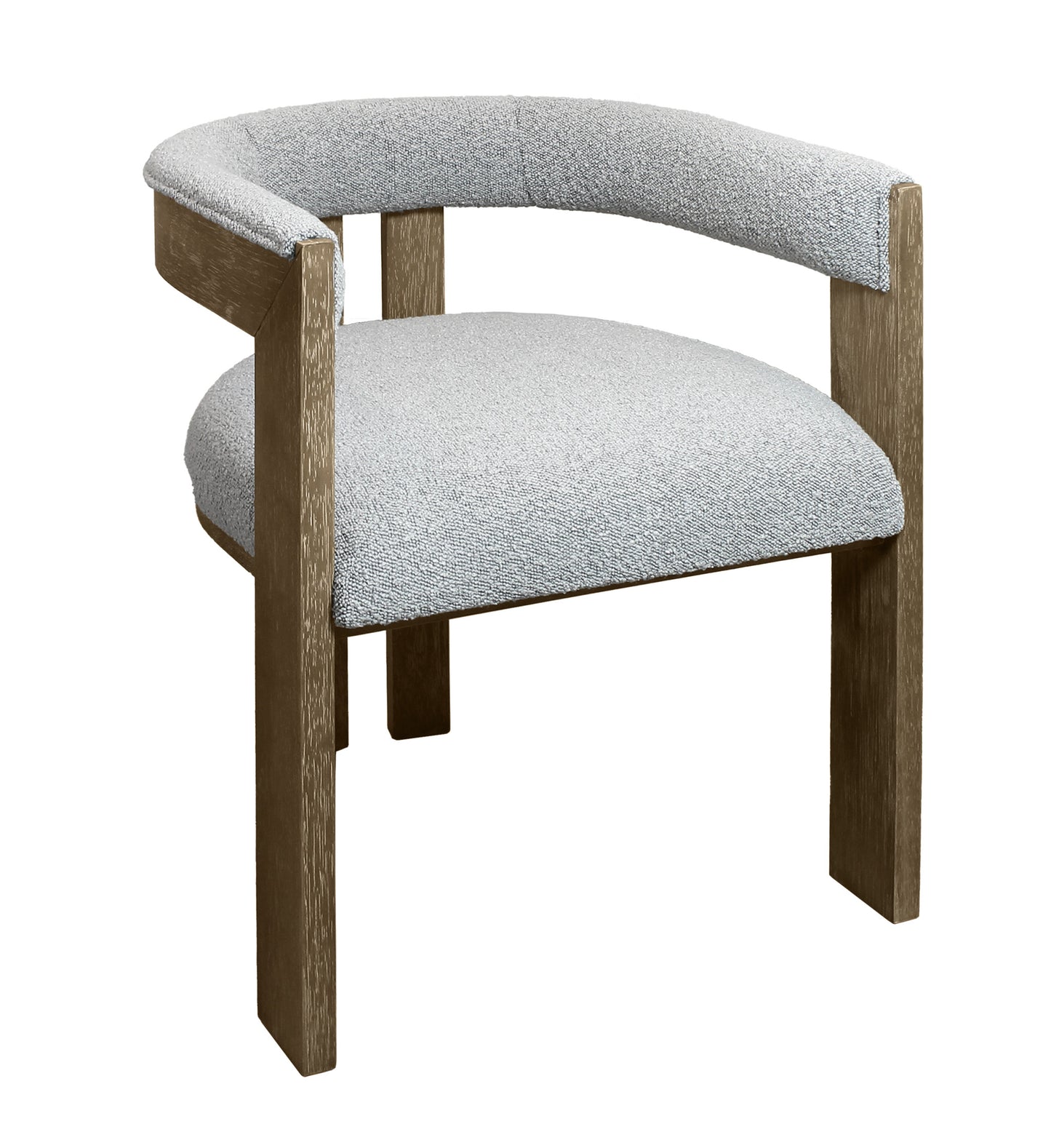 Gray and Brown Upholstered Boucle Open Back Dining Arm Chair-2