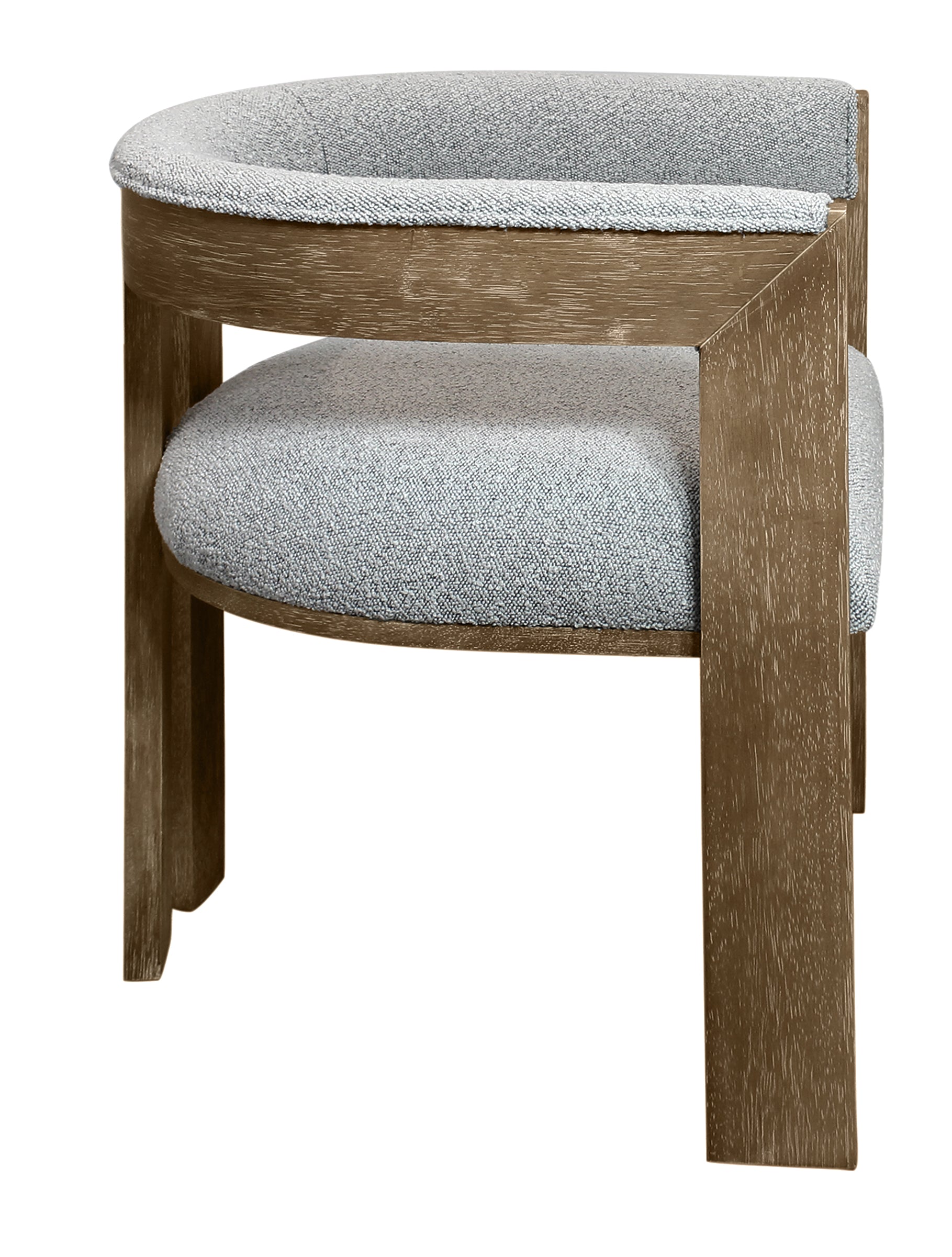 Gray and Brown Upholstered Boucle Open Back Dining Arm Chair-3