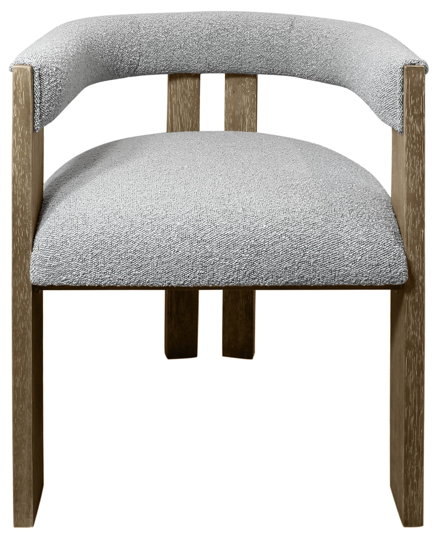 Gray and Brown Upholstered Boucle Open Back Dining Arm Chair-1