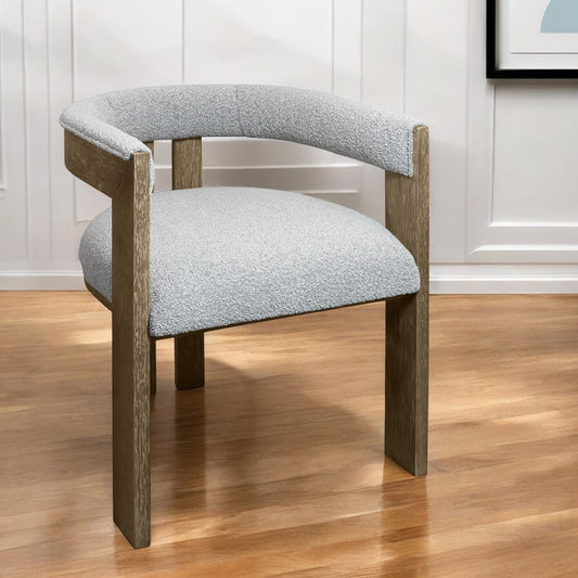 Gray and Brown Upholstered Boucle Open Back Dining Arm Chair-0