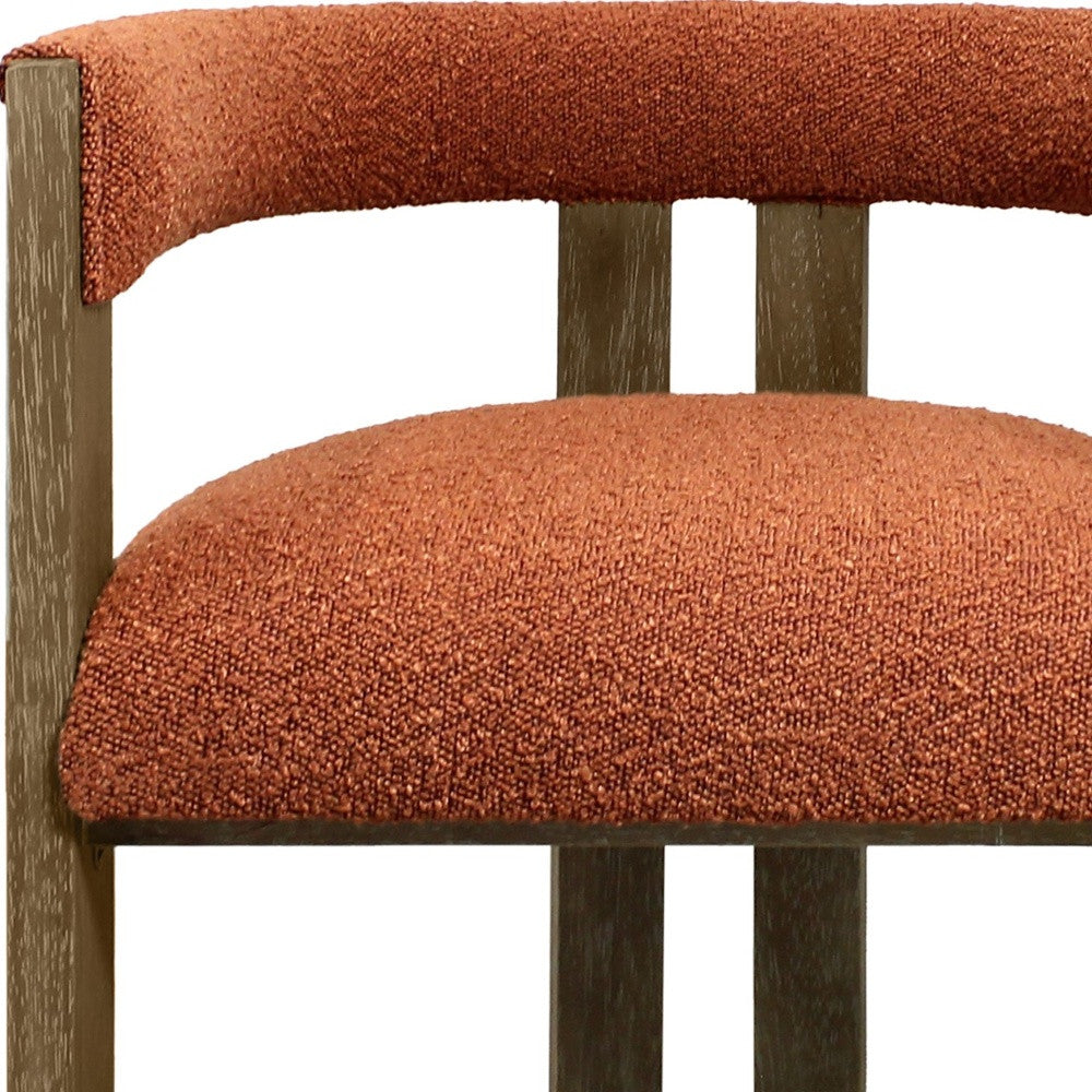 Burnt Orange and Brown Upholstered Boucle Open Back Dining Arm Chair-7