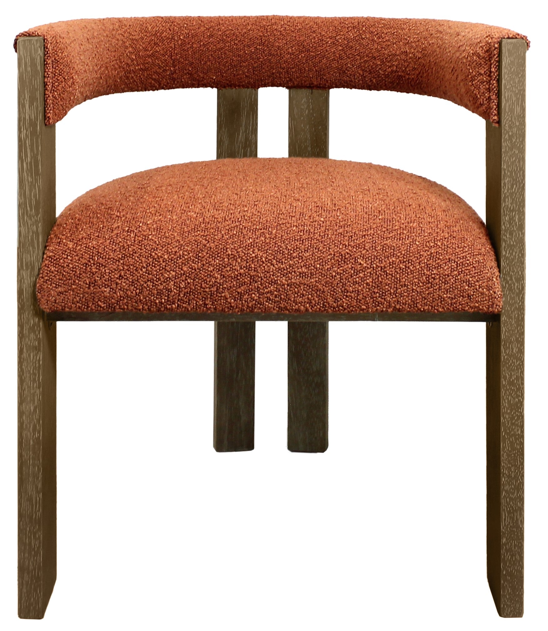 Burnt Orange and Brown Upholstered Boucle Open Back Dining Arm Chair-1