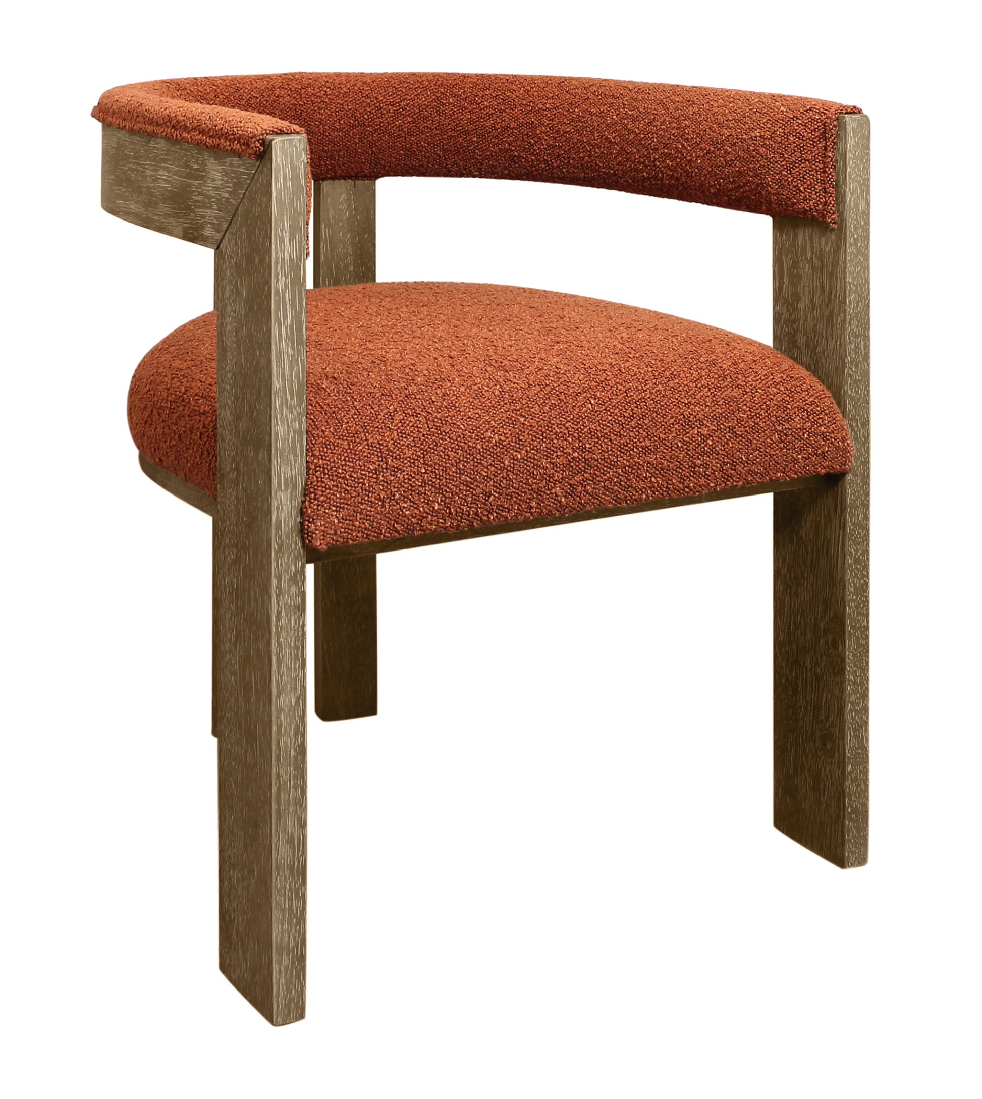 Burnt Orange and Brown Upholstered Boucle Open Back Dining Arm Chair-2