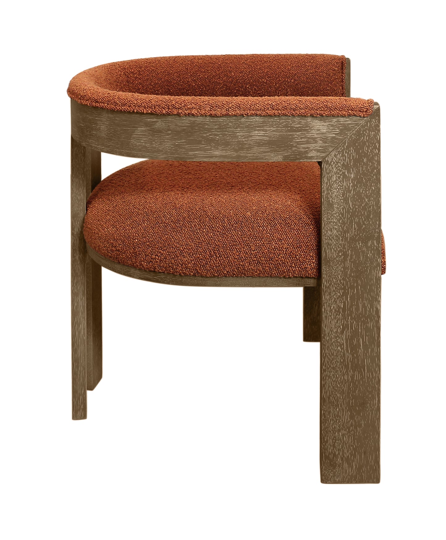 Burnt Orange and Brown Upholstered Boucle Open Back Dining Arm Chair-3