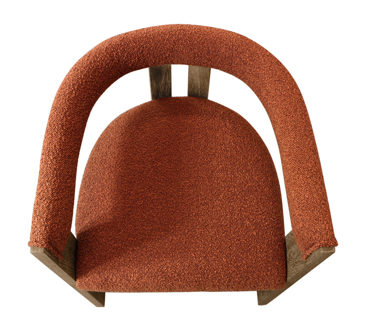 Burnt Orange and Brown Upholstered Boucle Open Back Dining Arm Chair-4