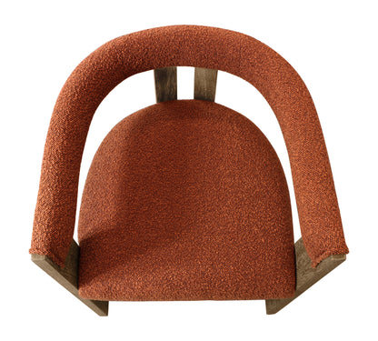 Burnt Orange and Brown Upholstered Boucle Open Back Dining Arm Chair-4
