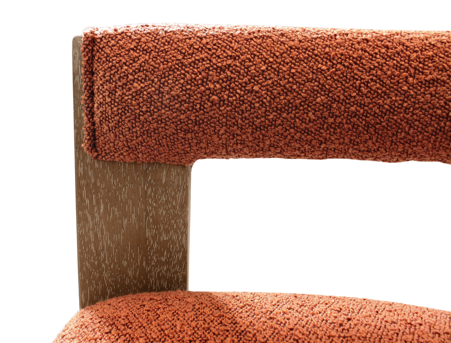 Burnt Orange and Brown Upholstered Boucle Open Back Dining Arm Chair-8