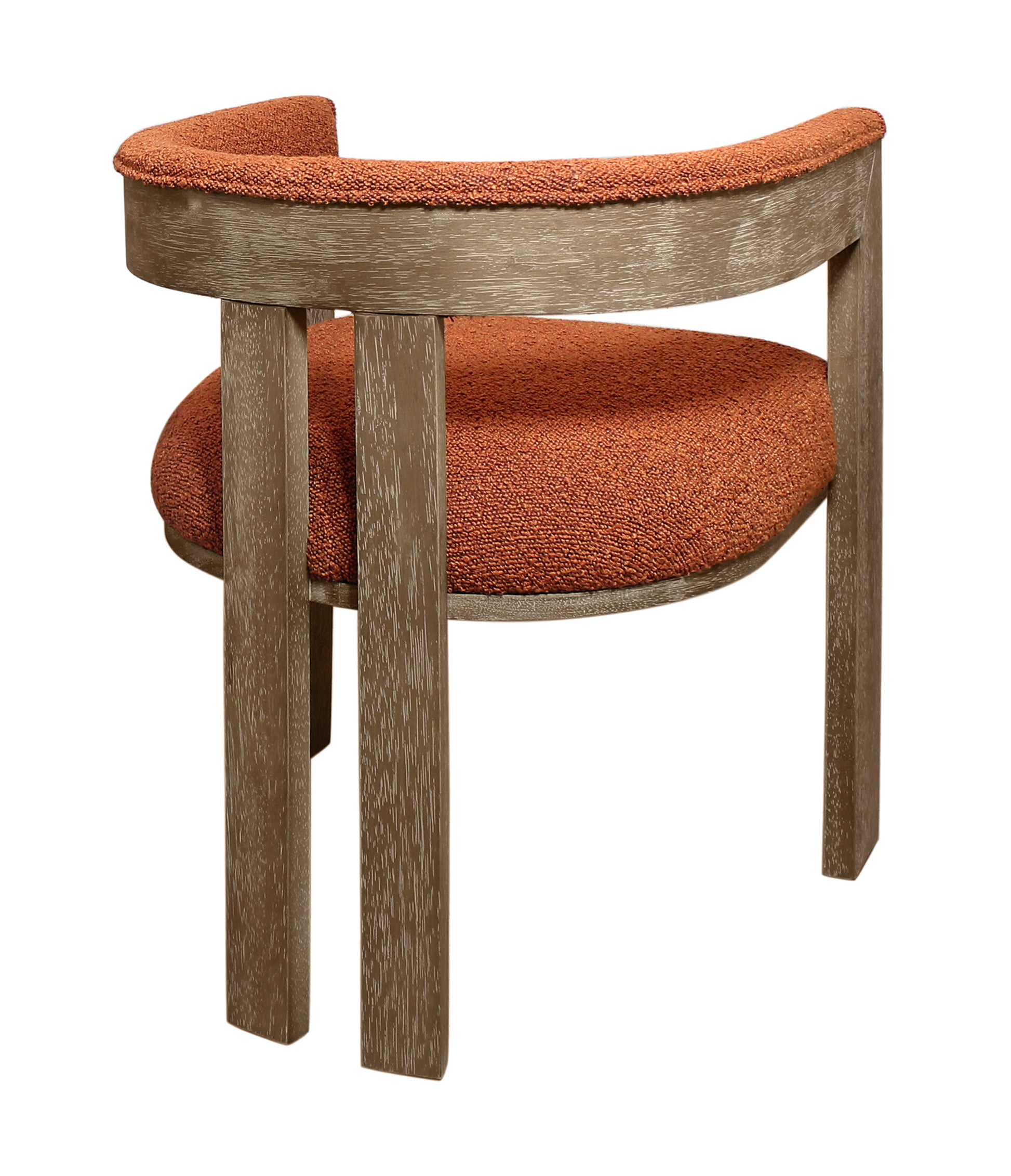 Burnt Orange and Brown Upholstered Boucle Open Back Dining Arm Chair-5