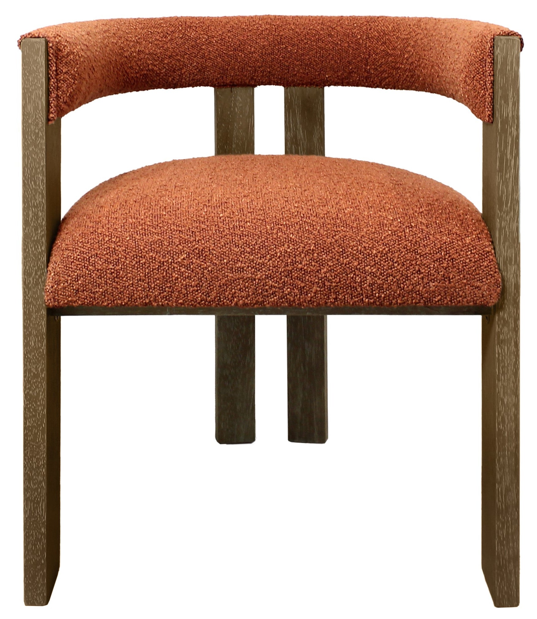 Burnt Orange and Brown Upholstered Boucle Open Back Dining Arm Chair-6