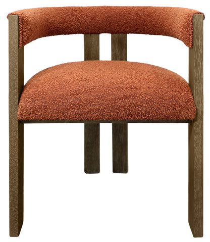 Burnt Orange and Brown Upholstered Boucle Open Back Dining Arm Chair-6