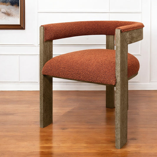 Burnt Orange and Brown Upholstered Boucle Open Back Dining Arm Chair-0