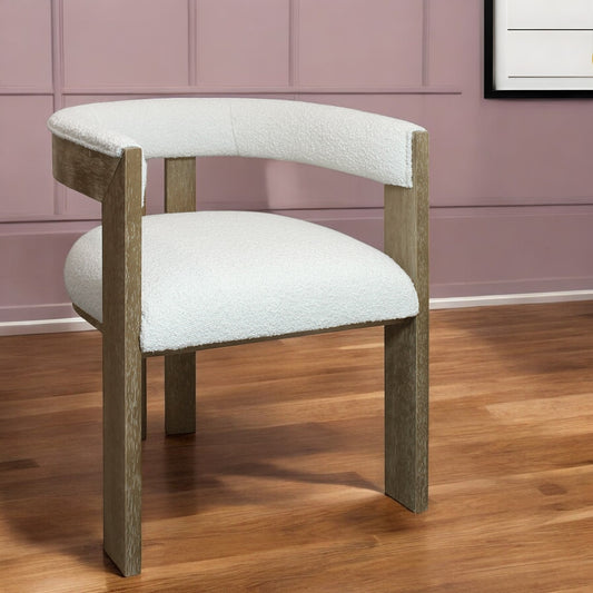 Ivory and Brown Upholstered Boucle Open Back Dining Arm Chair-0