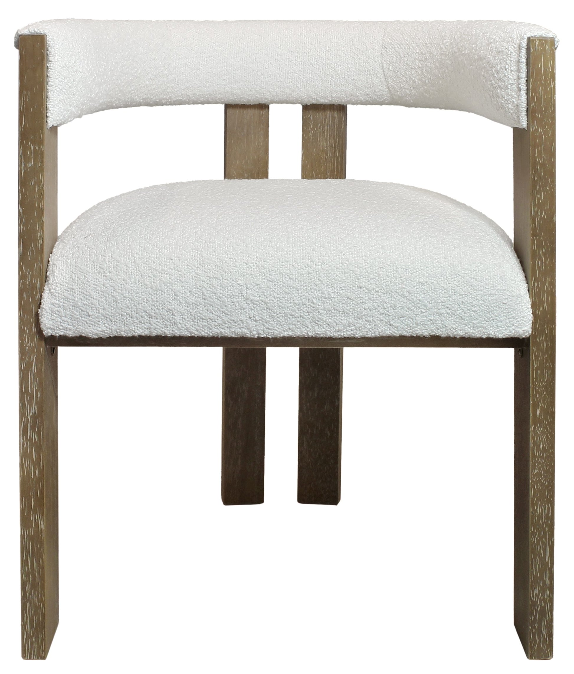 Ivory and Brown Upholstered Boucle Open Back Dining Arm Chair-1