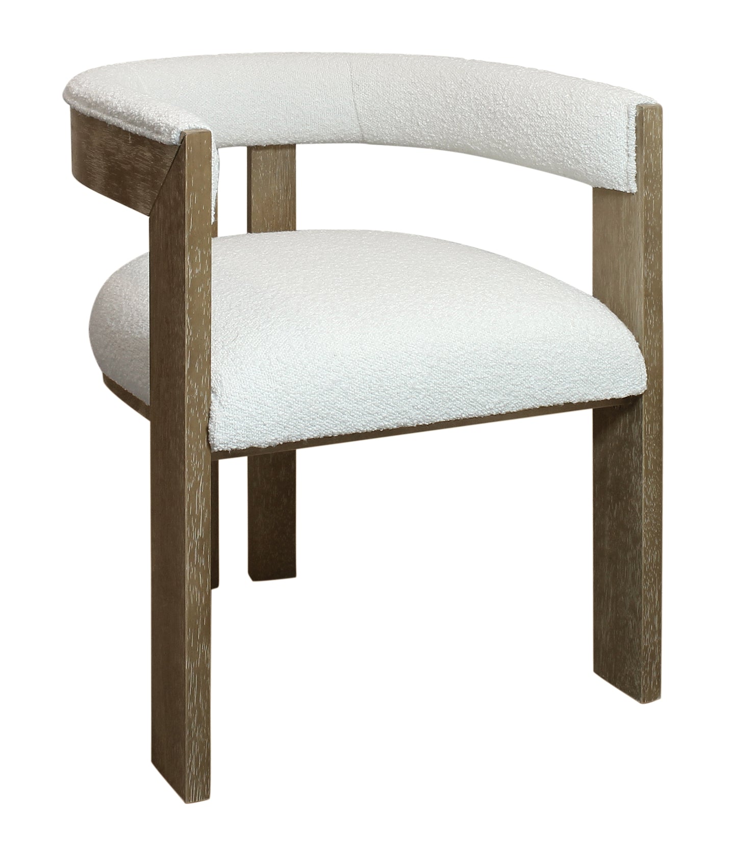 Ivory and Brown Upholstered Boucle Open Back Dining Arm Chair-2