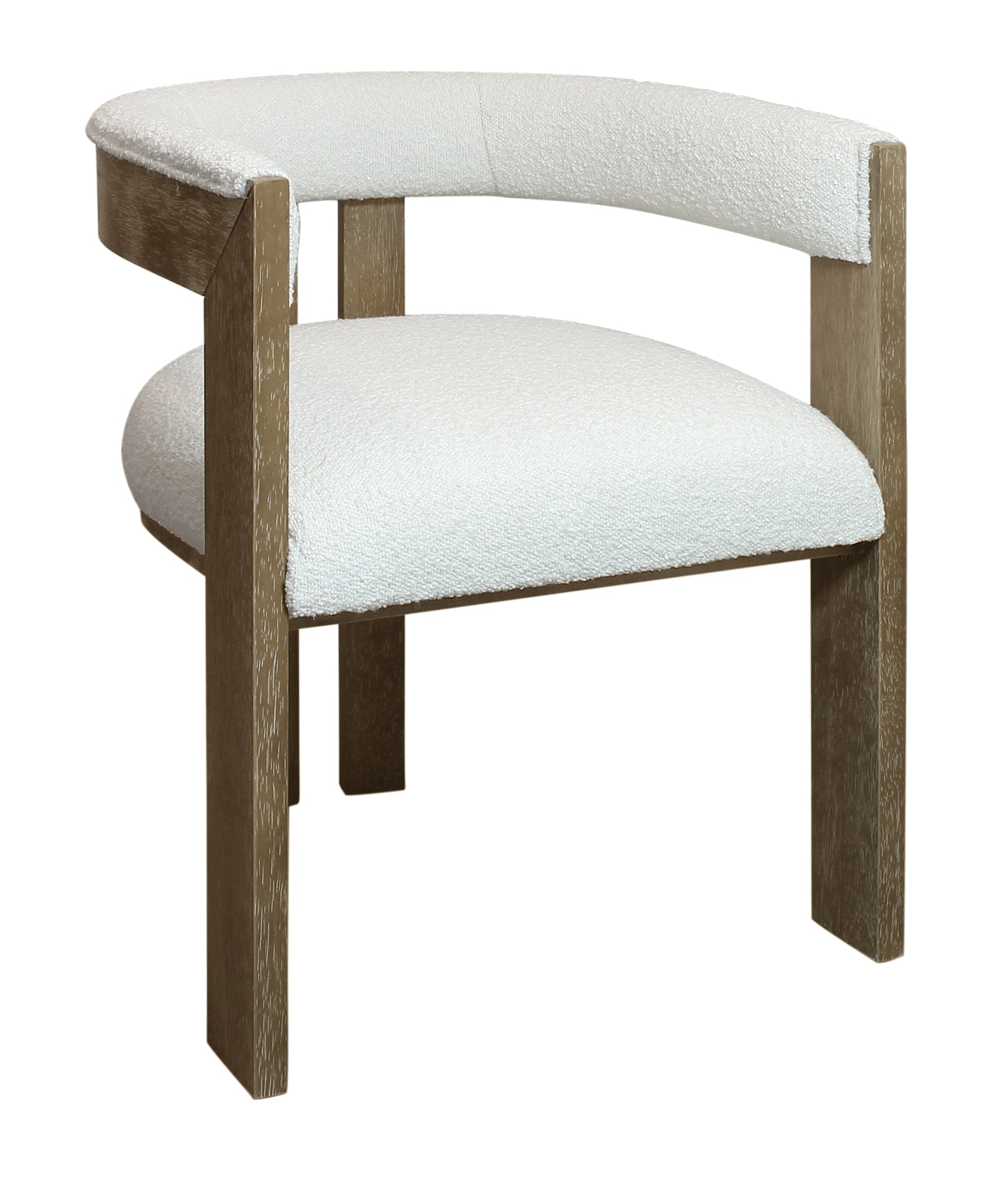 Ivory and Brown Upholstered Boucle Open Back Dining Arm Chair-2