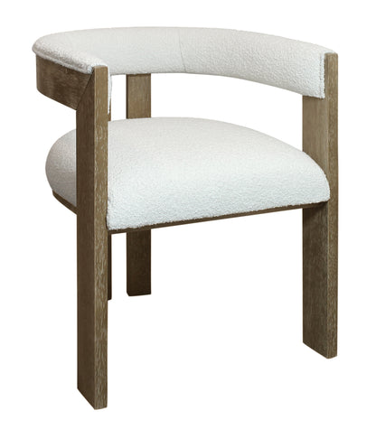 Ivory and Brown Upholstered Boucle Open Back Dining Arm Chair-2