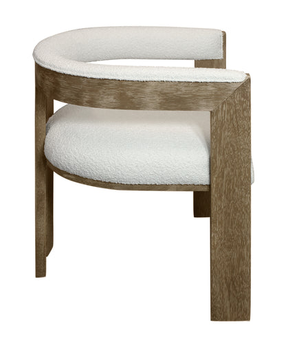 Ivory and Brown Upholstered Boucle Open Back Dining Arm Chair-4
