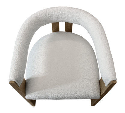Ivory and Brown Upholstered Boucle Open Back Dining Arm Chair-3