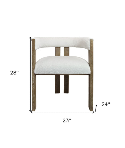 Ivory and Brown Upholstered Boucle Open Back Dining Arm Chair-6