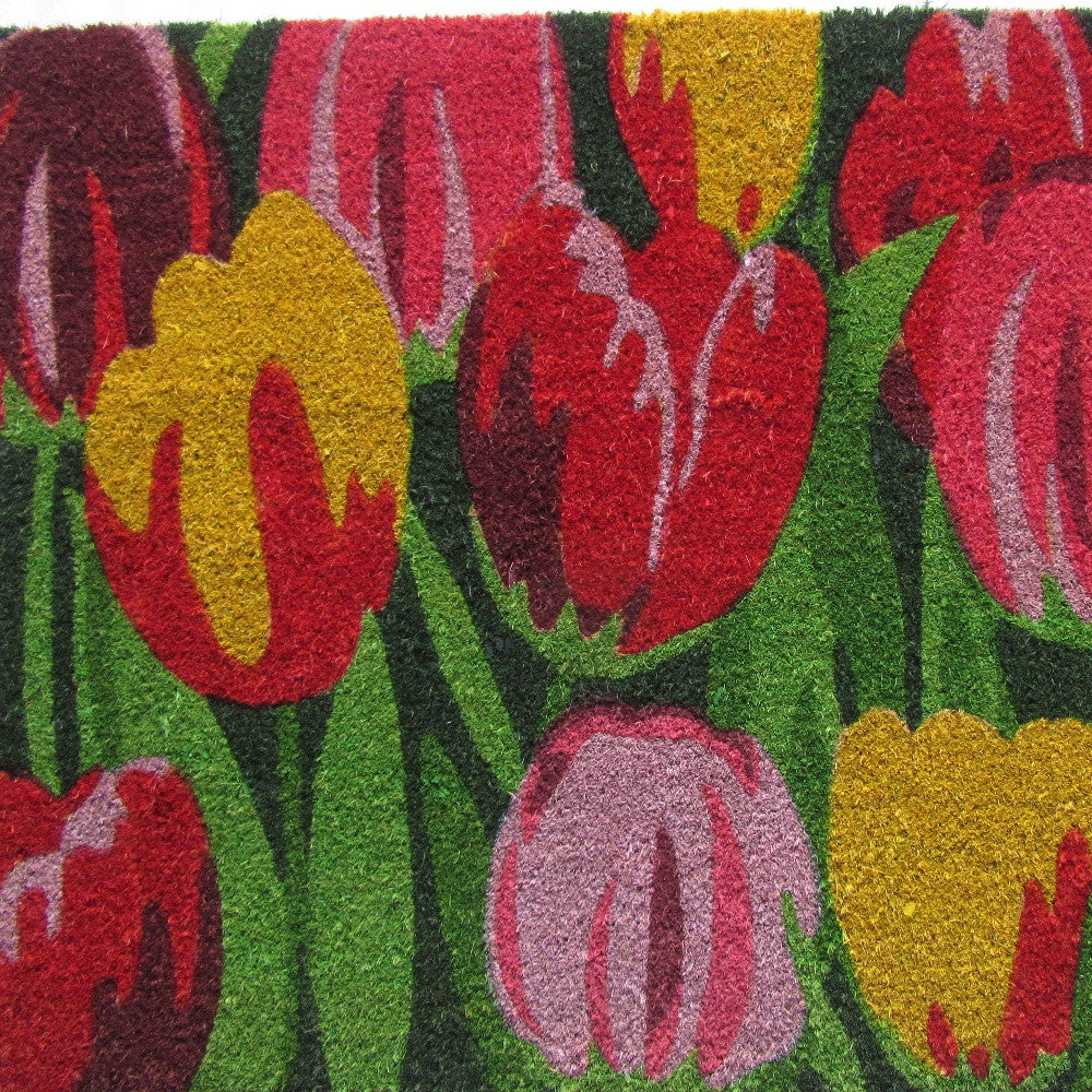 24" X 36" Red and Green Coir Floral Outdoor Spring Door Mat-3