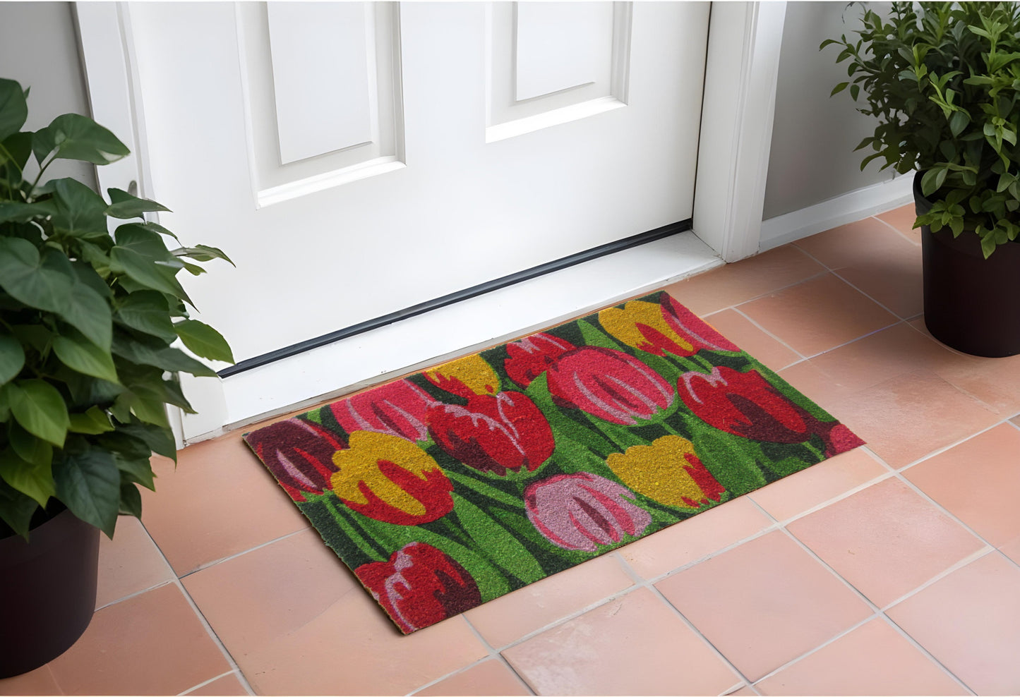 24" X 36" Red and Green Coir Floral Outdoor Spring Door Mat-1