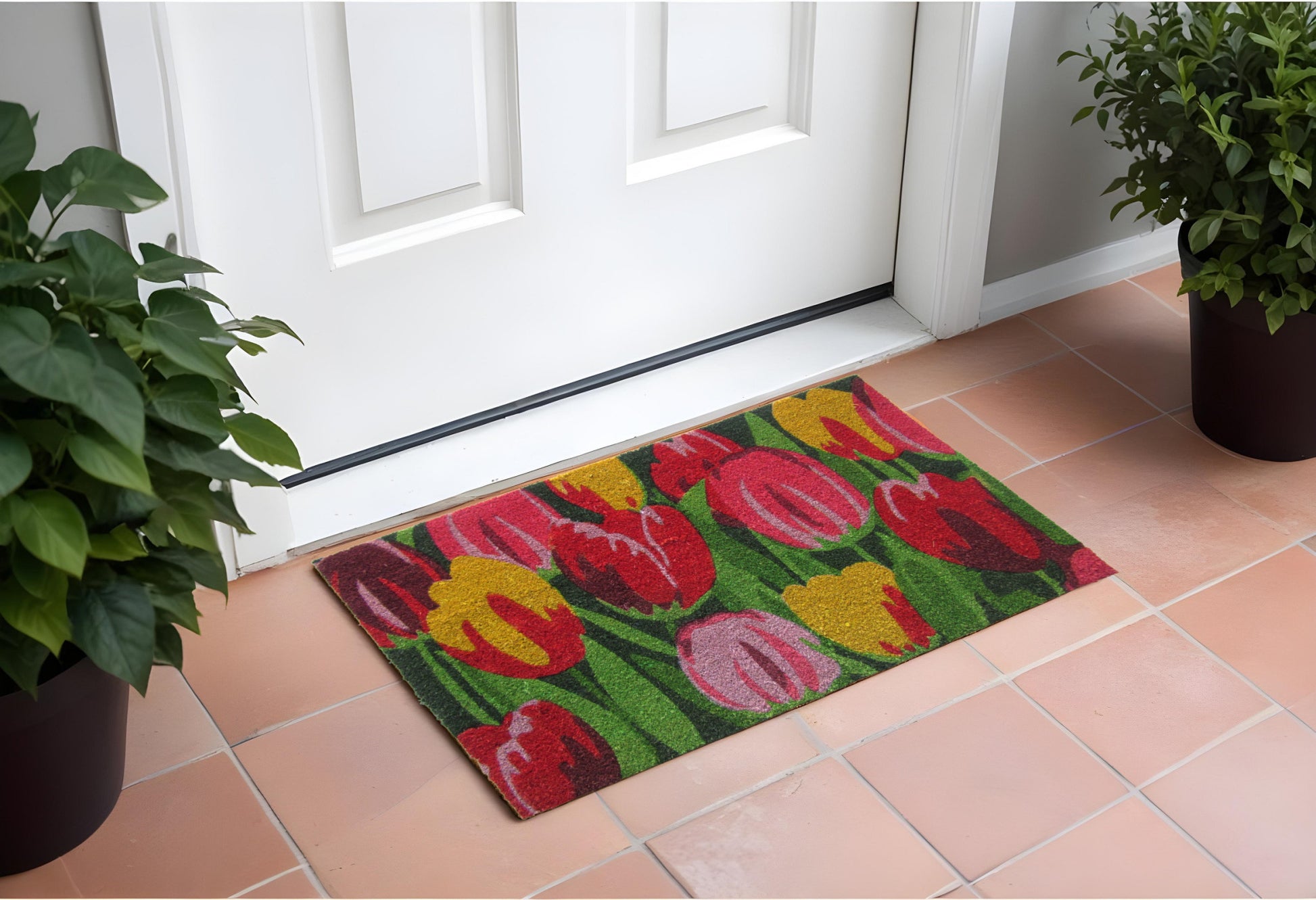 24" X 36" Red and Green Coir Floral Outdoor Spring Door Mat-1