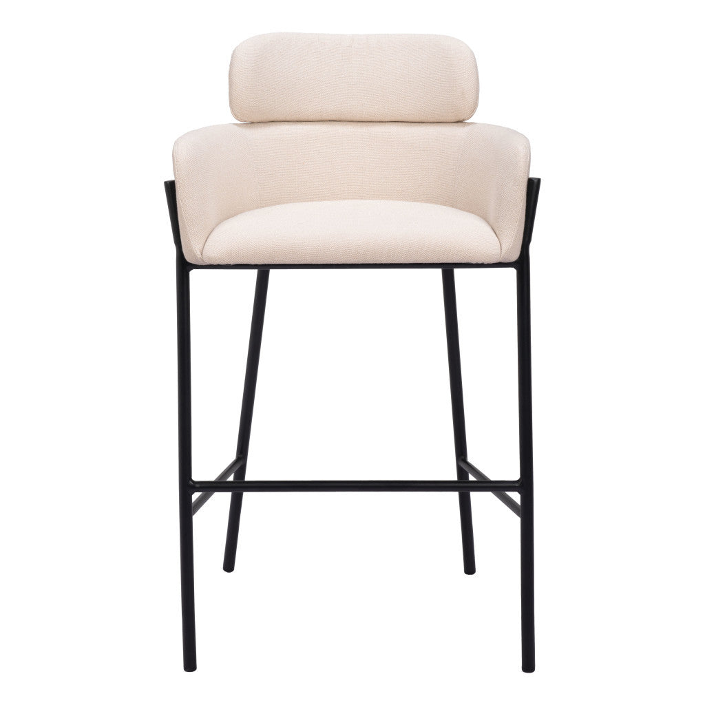 30" Beige And Black Fabric And Steel Bar Height Bar Chair-3