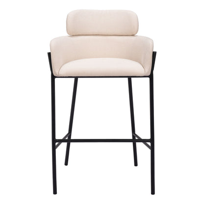 30" Beige And Black Fabric And Steel Bar Height Bar Chair-3