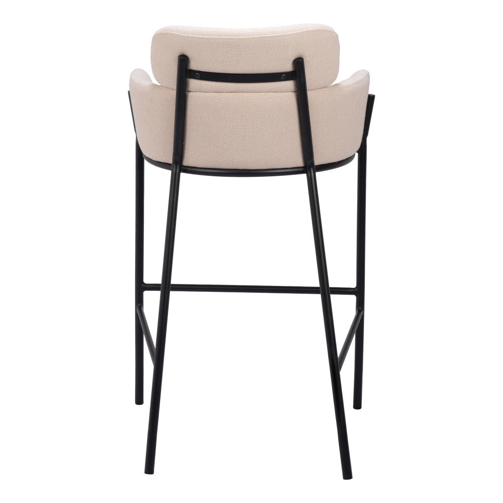 30" Beige And Black Fabric And Steel Bar Height Bar Chair-4