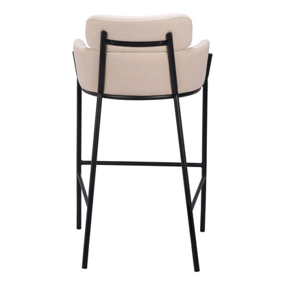 30" Beige And Black Fabric And Steel Bar Height Bar Chair-4