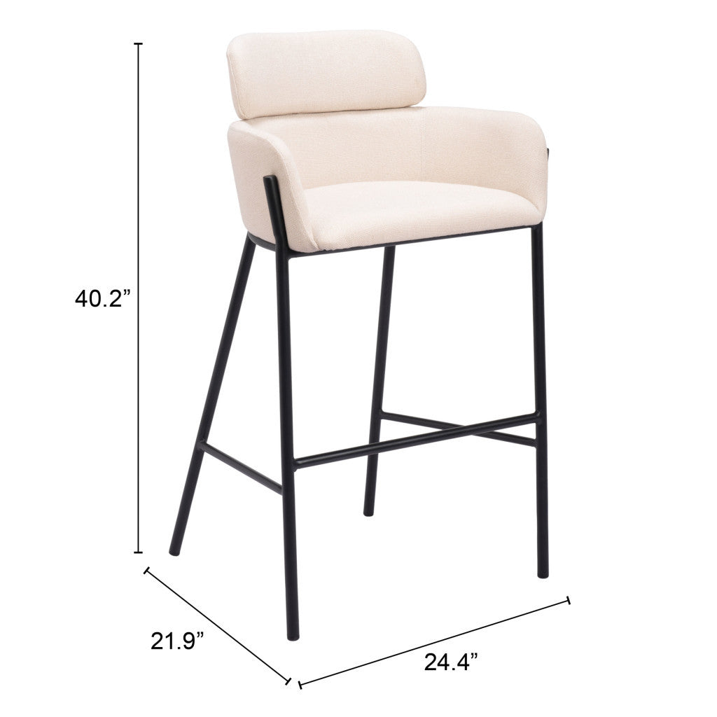 30" Beige And Black Fabric And Steel Bar Height Bar Chair-7