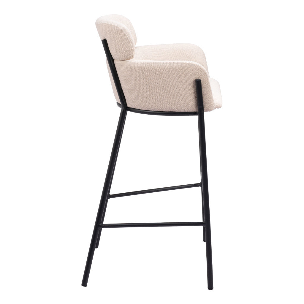 30" Beige And Black Fabric And Steel Bar Height Bar Chair-5