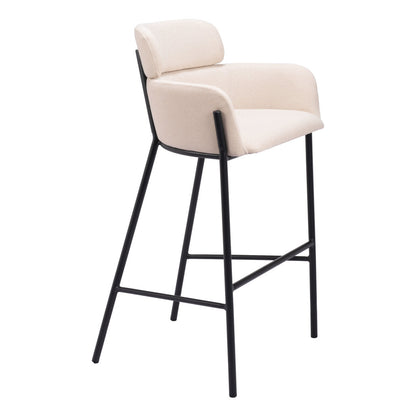 30" Beige And Black Fabric And Steel Bar Height Bar Chair-6