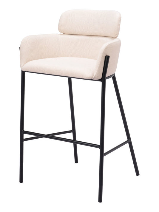 30" Beige And Black Fabric And Steel Bar Height Bar Chair-0
