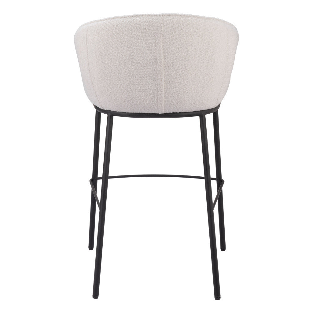 30" Ivory And Black Shearling And Steel Bar Height Bar Chair-4