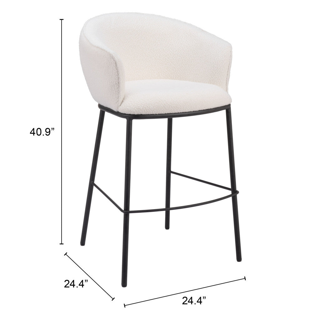 30" Ivory And Black Shearling And Steel Bar Height Bar Chair-7