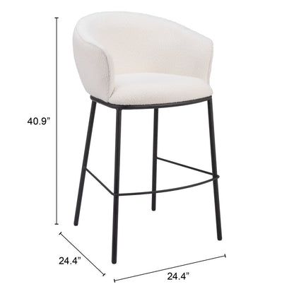 30" Ivory And Black Shearling And Steel Bar Height Bar Chair-7