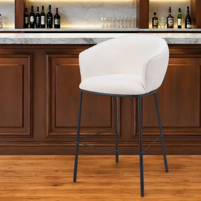 30" Ivory And Black Shearling And Steel Bar Height Bar Chair-1